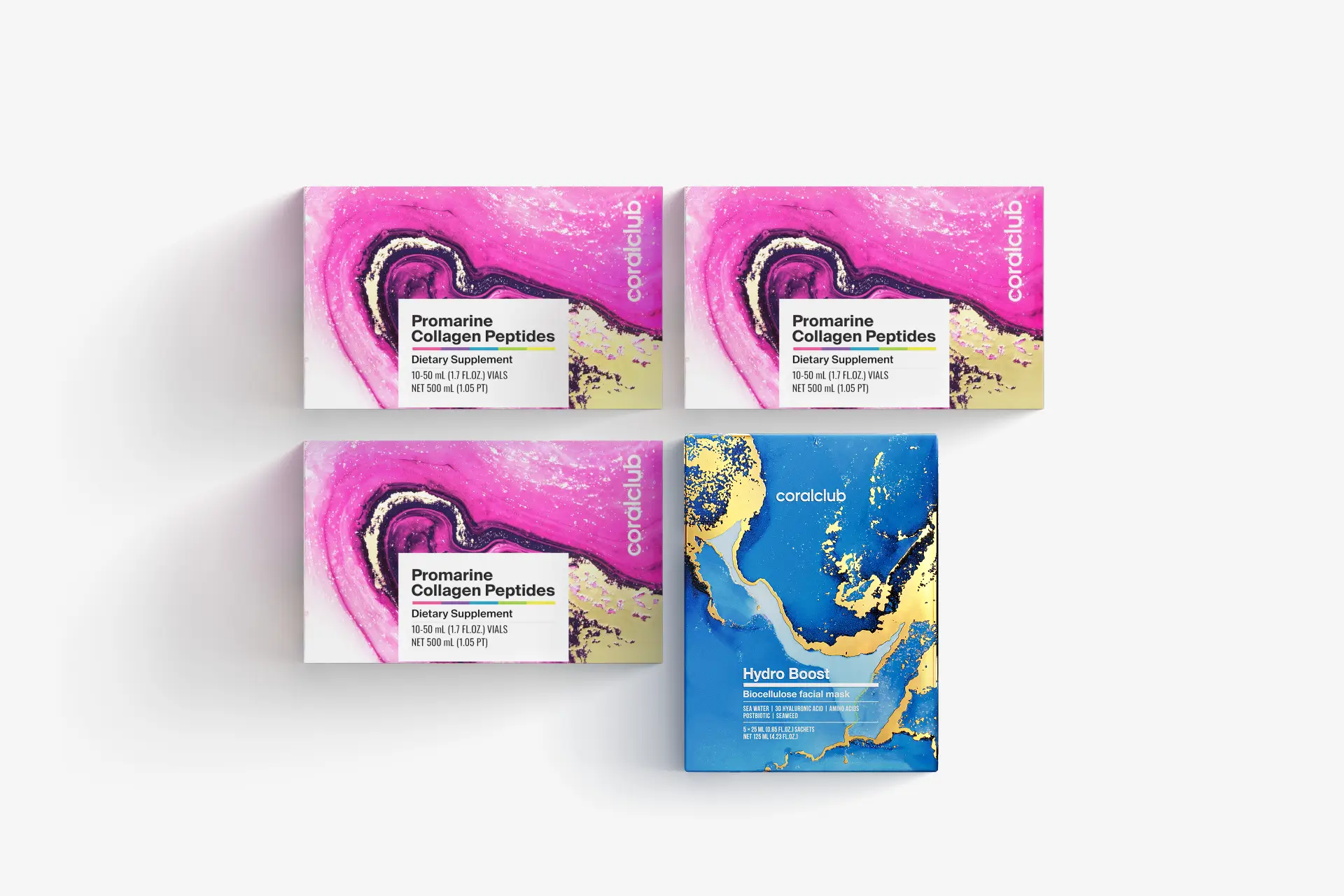  Пакет Промарин колагенови Пептиди (курс 1 месец) & маски за лице биоцелулозни  Hydro Boost (5 пакетчета)